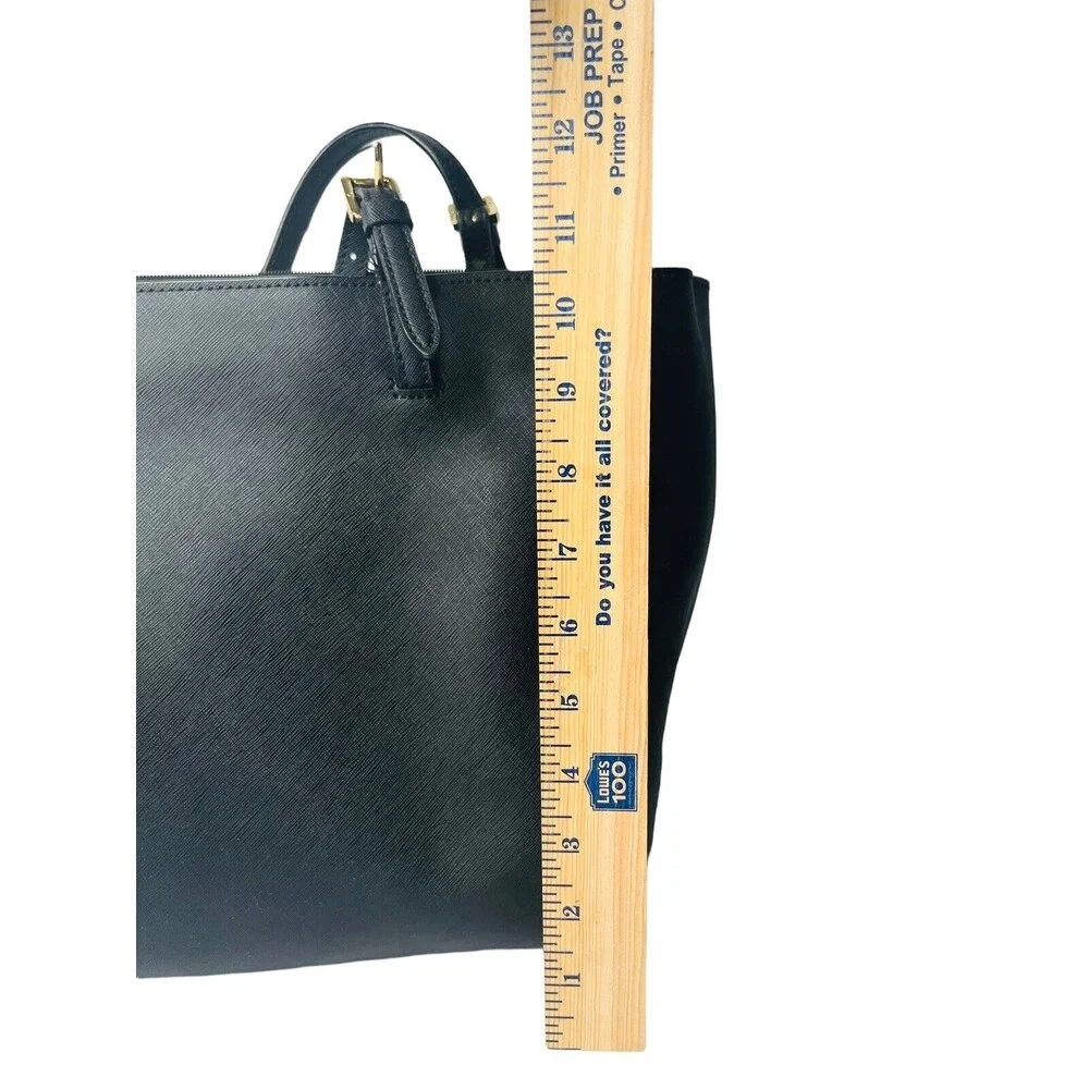 TORY BURCH York Solid Blue Black Leather Small Buckle Large Tote Bag